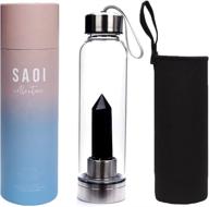 black obsidian crystal water bottle - infused elixir with natural wellness healing benefits - glass/stainless steel construction logo