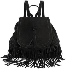 img 4 attached to 🎒 LUI SUI Women Backpack Purse: Trendy Suede Fringed Tassel Shoulder Bag for Fashionable Travel