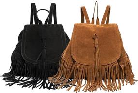 img 3 attached to 🎒 LUI SUI Women Backpack Purse: Trendy Suede Fringed Tassel Shoulder Bag for Fashionable Travel