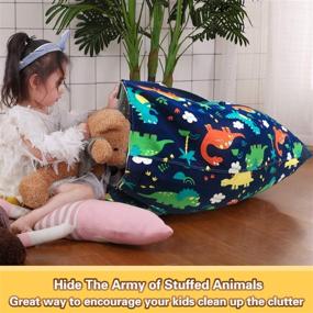 img 2 attached to 🦖 Dinosaur Stuffed Animal Storage Bean Bag Chair - Jorbest Bean Bag Cover Only for Kids and Adults, 200L/52 Gal Dinosaur Bean Bag Chair