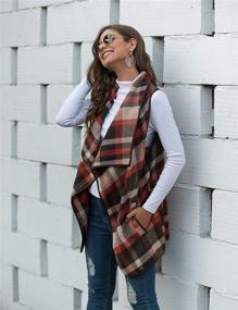 img 1 attached to Women's Sleeveless Plaid Vest Cardigan Coat with Pockets - Casual Lapel Open Front Design