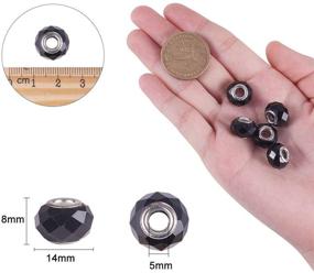 img 3 attached to 🔘 NBEADS 100 pcs 14mm Glass European Beads: Handmade, Silver Color, Thick 8mm, Hole 5mm, Black