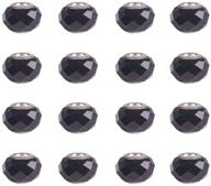 🔘 nbeads 100 pcs 14mm glass european beads: handmade, silver color, thick 8mm, hole 5mm, black logo