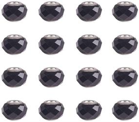 img 4 attached to 🔘 NBEADS 100 pcs 14mm Glass European Beads: Handmade, Silver Color, Thick 8mm, Hole 5mm, Black