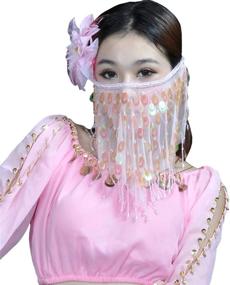 img 2 attached to 👰 Astage Women's Halloween Costume - Brides Veil Dancer Scarf with Trible Beaded Egyptian Mask