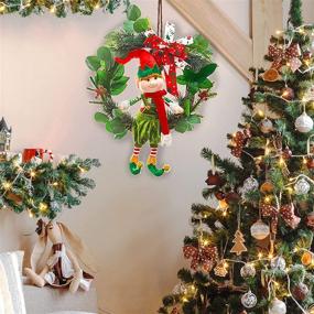 img 1 attached to 🎅 Charming 13'' Elf Christmas Wreath with Plush Doll - Ideal Door & Window Decor for Festive Front Displays