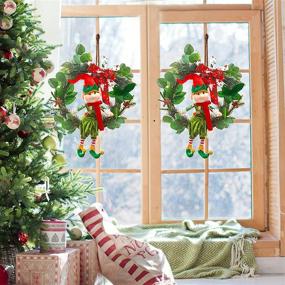 img 3 attached to 🎅 Charming 13'' Elf Christmas Wreath with Plush Doll - Ideal Door & Window Decor for Festive Front Displays