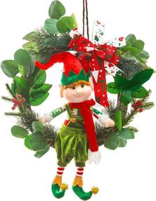 img 4 attached to 🎅 Charming 13'' Elf Christmas Wreath with Plush Doll - Ideal Door & Window Decor for Festive Front Displays