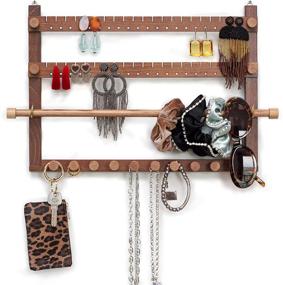 img 4 attached to 📿 Earring Holder Wall Organizer | Jewelry Hanger for Stud & Dangle Earrings | Hanging Display for Necklace, Rings, & Bracelets | Women's Walnut Color Earring Organizer