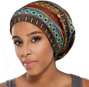 img 3 attached to 🌺 Gorgeous African Print Extra Large Satin Bonnet Hair Wrap for Curly Hair, Locs - Perfect Sleep Cap for Black Women