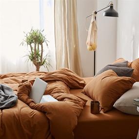 img 4 attached to Omelas Caramel Pumpkin Twin Size Burnt Orange Rust Duvet Cover - Modern Minimalist Style Solid Color 🎃 Bedding Set for Girls - Soft Microfiber Comforter Cover with Zipper Closure - 2-Piece Set for Kids Children