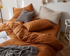 img 3 attached to Omelas Caramel Pumpkin Twin Size Burnt Orange Rust Duvet Cover - Modern Minimalist Style Solid Color 🎃 Bedding Set for Girls - Soft Microfiber Comforter Cover with Zipper Closure - 2-Piece Set for Kids Children