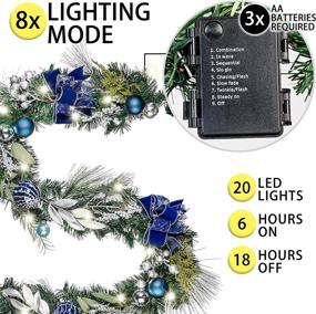 img 1 attached to 🎄 Valery Madelyn 6 ft Winter Wishes Silver Blue Christmas Garland with LED Lights and Ball Ornaments - Front Door, Window, Fireplace Mantle Xmas Decor - Battery Operated