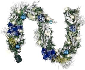 img 4 attached to 🎄 Valery Madelyn 6 ft Winter Wishes Silver Blue Christmas Garland with LED Lights and Ball Ornaments - Front Door, Window, Fireplace Mantle Xmas Decor - Battery Operated