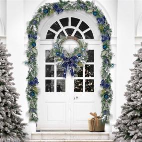 img 3 attached to 🎄 Valery Madelyn 6 ft Winter Wishes Silver Blue Christmas Garland with LED Lights and Ball Ornaments - Front Door, Window, Fireplace Mantle Xmas Decor - Battery Operated