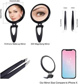 img 1 attached to 🔍 Compact 4 Inch Magnifying Mirror 20x: Travel-sized with Blackhead Tweezer Set, Portable Dual-sided Magnification Mirror and Eyebrow Plucking Tweezers for Home or Hotel Use, Foldable Design, Black