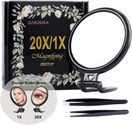 🔍 compact 4 inch magnifying mirror 20x: travel-sized with blackhead tweezer set, portable dual-sided magnification mirror and eyebrow plucking tweezers for home or hotel use, foldable design, black logo