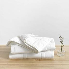 img 4 attached to Baloo Weighted Blanket Throw - 12 lbs (42x72 inches) - Eco-Luxury Soft Cool Cotton in Pebble White - Lead-Free Glass Beads - Double Quilted Personal Size