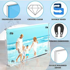 img 2 attached to 🖼️ Magnetic Acrylic Picture Frames: Frameless Double Sided Display, Rounded Corners - 5.25x7.25" Clear Block Frame - Desktop Set of 2