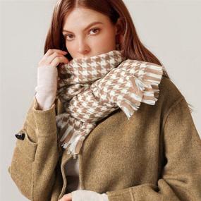 img 1 attached to Luxurious Cashmere Feel Houndstooth Scarf: Stay Cozy in Winter with Super Soft, Chunky Oversized Blanket Wrap Shawl for Women