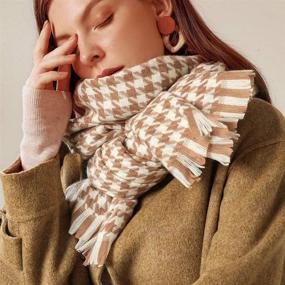 img 2 attached to Luxurious Cashmere Feel Houndstooth Scarf: Stay Cozy in Winter with Super Soft, Chunky Oversized Blanket Wrap Shawl for Women