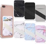 📱 premium 6-piece marble phone card holder: stretch card sleeve, stick-on wallet for cell phone, adhesive phone pouch pocket sticker, id card case sticker for phone, indoor & outdoor use, 6 stylish options logo