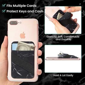 img 1 attached to 📱 Premium 6-Piece Marble Phone Card Holder: Stretch Card Sleeve, Stick-On Wallet for Cell Phone, Adhesive Phone Pouch Pocket Sticker, ID Card Case Sticker for Phone, Indoor & Outdoor Use, 6 Stylish Options