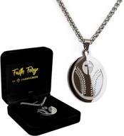 luke 1:37 stainless steel baseball cross necklace and pendant for athletes with 📿 bible quote prayer - christian gift for youth, smaller size - boys and girls logo