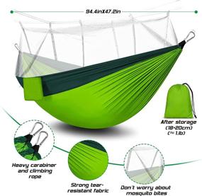 img 3 attached to 🏕️ Rusee Double Camping Hammock with Net - Lightweight Parachute Fabric Travel Bed for Indoor and Outdoor Use: Camping, Hiking, Backpacking, Backyard