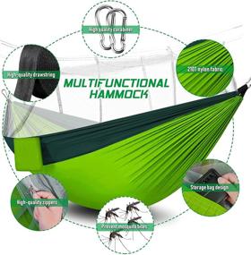 img 2 attached to 🏕️ Rusee Double Camping Hammock with Net - Lightweight Parachute Fabric Travel Bed for Indoor and Outdoor Use: Camping, Hiking, Backpacking, Backyard