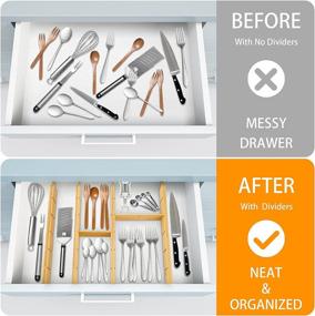 img 3 attached to 🎍 Bamboo Drawer Dividers with 6 Inserts: Premium Expandable Organizer for Kitchen, Office, Dressers, and Bathroom - 4-Pack (17-22 inch)