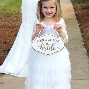 img 3 attached to 💍 Lillian Rose Comes The Bride Flower Girl Ring Bearer Sign: Elegant and in White (11"x7")