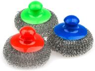 🧽 premium pack of 3 large stainless steel sponges: metal scrubbers with handle and scouring pads logo