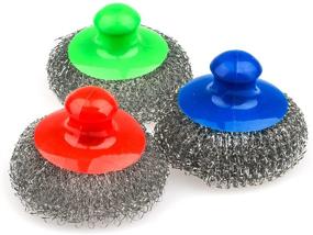 img 3 attached to 🧽 Premium Pack of 3 Large Stainless Steel Sponges: Metal Scrubbers with Handle and Scouring Pads