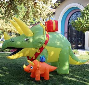 img 3 attached to 🦖 Green Triceratops Dinosaur Christmas Inflatable - GOOSH 7.5 FT Length Yard Decoration with LED Lights, Clearance for Holiday/Christmas/Party/Yard/Garden