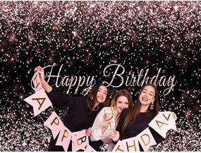 img 2 attached to 🎉 Haboke 7x5ft Durable Fabric Happy Birthday Backdrop - Pink and Black with Shiny Gold Dot Glamour Sparkle for Sweet 16 Party - Banner Decor Supplies Photo Props - Ideal Photography Background for Women and Girls