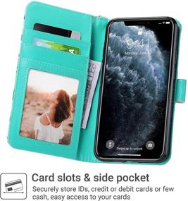 img 2 attached to 🌺 ULAK iPhone 11 Pro Max Wallet Case - Mint Flower Design, Shockproof PU Leather Folio Cover with Card Holder, Kickstand, Wrist Strap - Protective Purse Case