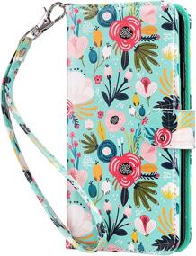 img 3 attached to 🌺 ULAK iPhone 11 Pro Max Wallet Case - Mint Flower Design, Shockproof PU Leather Folio Cover with Card Holder, Kickstand, Wrist Strap - Protective Purse Case