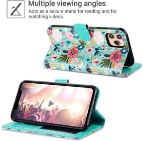 img 1 attached to 🌺 ULAK iPhone 11 Pro Max Wallet Case - Mint Flower Design, Shockproof PU Leather Folio Cover with Card Holder, Kickstand, Wrist Strap - Protective Purse Case