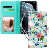 🌺 ulak iphone 11 pro max wallet case - mint flower design, shockproof pu leather folio cover with card holder, kickstand, wrist strap - protective purse case logo