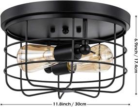 img 3 attached to Vintage Metal Cage Industrial Semi Flush Mount Ceiling Light with 2 Lights for Various Spaces