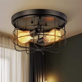 img 1 attached to Vintage Metal Cage Industrial Semi Flush Mount Ceiling Light with 2 Lights for Various Spaces