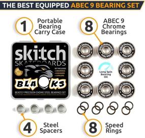 img 2 attached to 🛹 SKITCH Pro Skateboard Bearings - High-Precision Fast Spin ABEC 9 Chrome Steel Kit for Longboards, Skateboards, Scooters, and Roller Skates + Spacers, Washers, BONUS Carry Case (8-Pack, Black)