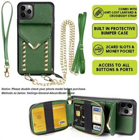 img 3 attached to 📱 ZVE iPhone 11 Pro Wallet Case with Crossbody Strap and Card Slot - Dark Green