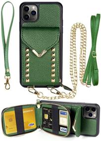 img 4 attached to 📱 ZVE iPhone 11 Pro Wallet Case with Crossbody Strap and Card Slot - Dark Green