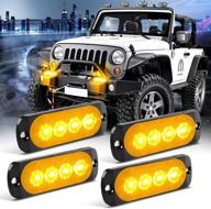 kaidengzhe 4pcs 4led amber ultra thin sync car truck mount surface caution emergency beacon hazard flash warning strobe light bar 12-24v - high-performance visual safety aid logo