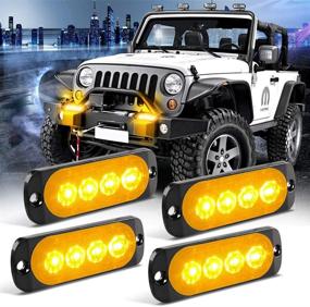 img 4 attached to KaiDengZhe 4pcs 4LED Amber Ultra Thin Sync Car Truck Mount Surface Caution Emergency Beacon Hazard Flash Warning Strobe Light Bar 12-24V - High-performance Visual Safety Aid