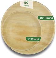 🌿 dtocs palm leaf plate combo - round 10 inch dinner (25), 7 inch dessert (25) - eco-friendly, compostable, biodegradable disposable plates for wedding, camping, parties - wooden, bamboo look logo