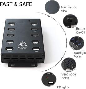 img 3 attached to 🔌 BrovSS: 10 Port USB 2.0 Powered Hub - High Capacity USB Extension Splitter with 12V 5A 60W Power Adapter. Seamlessly Connect up to 10 Electronics and USB Peripherals. (Black)