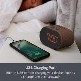 img 2 attached to 🕰️ I-box Bedside Alarm Clock with USB Charger & FM Radio - Non Ticking LED Backlit Display, 5 Step Dimmable, Battery Backup - Wood